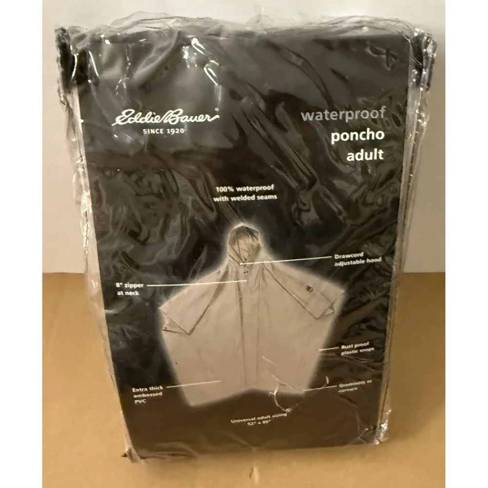 Eddie Bauer Waterproof Hooded Rain Poncho Thick PVC Seamed Gray Outdoor Gear NIP